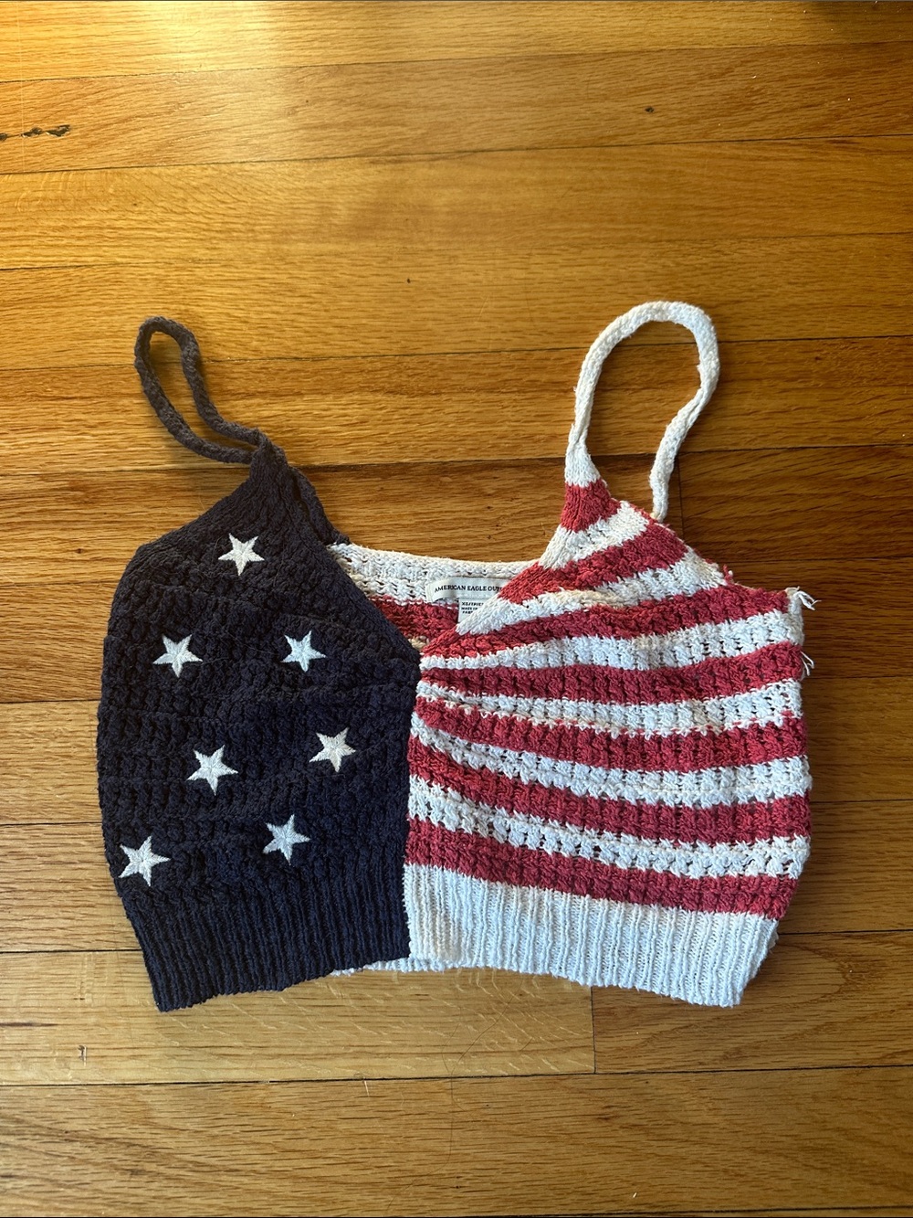 American Eagle Patriotic Knit Crop Top - Red, White & Blue